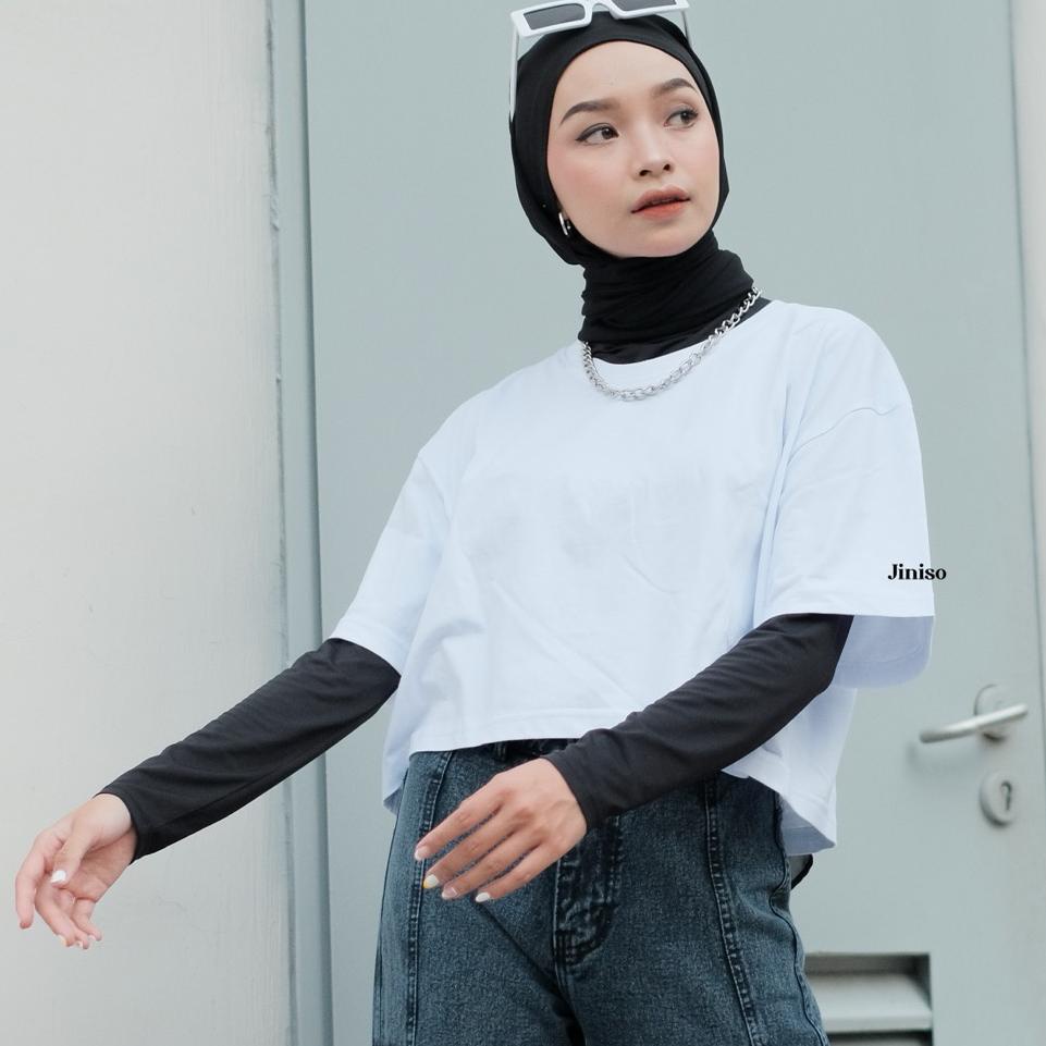 4.4>jiniso Crop Top Áo Thun Oversize Tee Cơ Bản | Áo Thun
