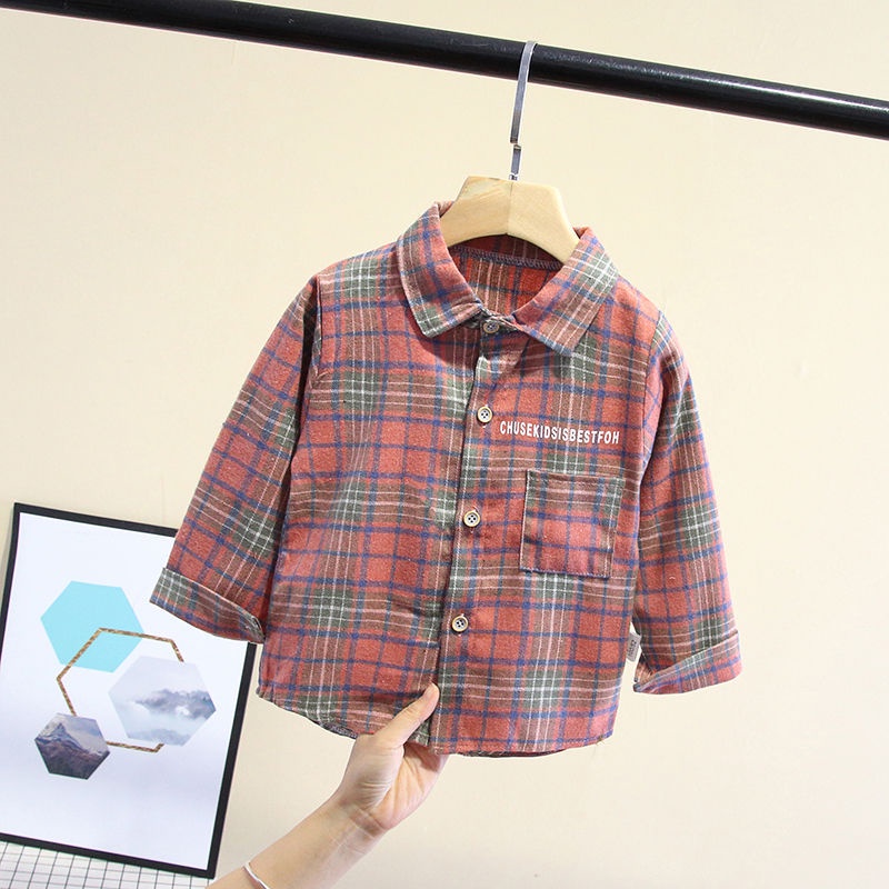 Áo Sơ Mi cotton Tay Dài Sọc Ca Rô Thời Trang Xuân Thu Cho Bé Trai