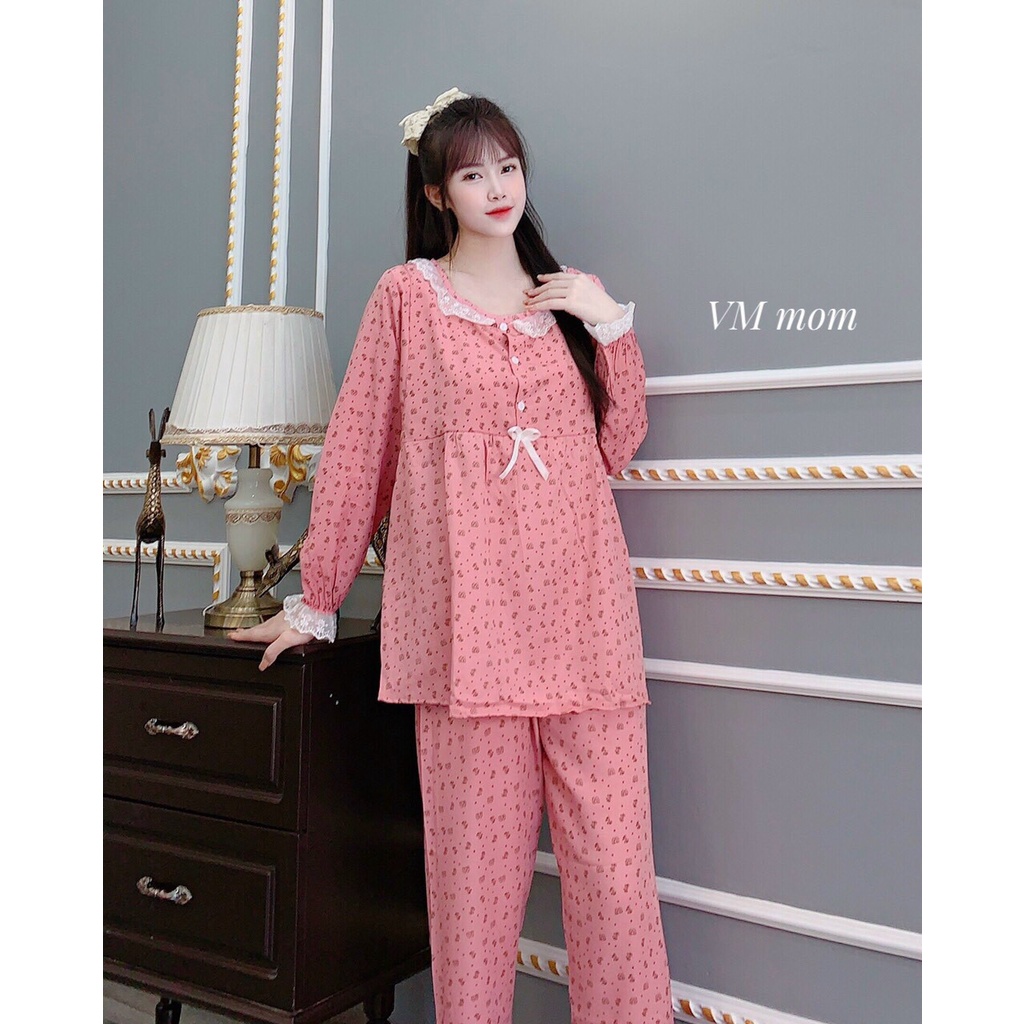 Bộ bầu và sau sinh DÀI TAY Xuân Hè cho con bú, chất kate thái, cho bà bầu mặc nhà