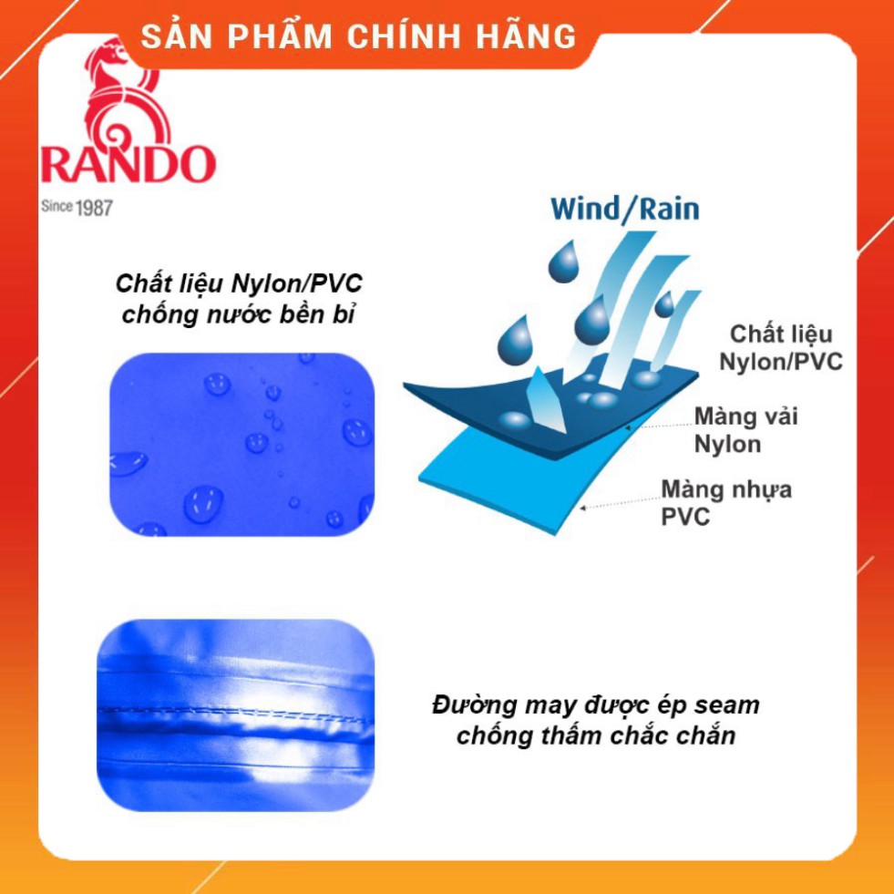 Áo Mưa Rando Chính Hãng, Áo Mưa Cánh Dơi 2 Đầu Có Kiếng Vải Dù Cao Cấp, Chống Thấm Siêu Bền, Loại Rộng Dành Cho 2 Người