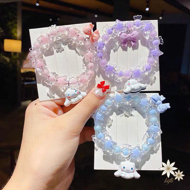 【kifli】Vòng đeo tay đính hạt hình ngôi sao giai điệu và nơ/ tai cún cỡ lớn đáng yêu thiết kế cỡ lớn cho nữ