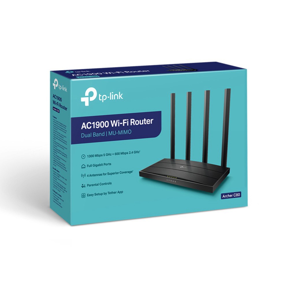 Bộ Phát Wifi TP-Link Archer C80 Gigabit MU-MIMO 3x3 - Router wifi băng tần kép AC1900, 4 cổng Gigabit và 4 Ăngten