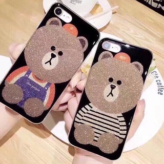 Ốp lưng Gấu Brown nhũ kim tuyến cho iPhone 5 6 6plus 7plus