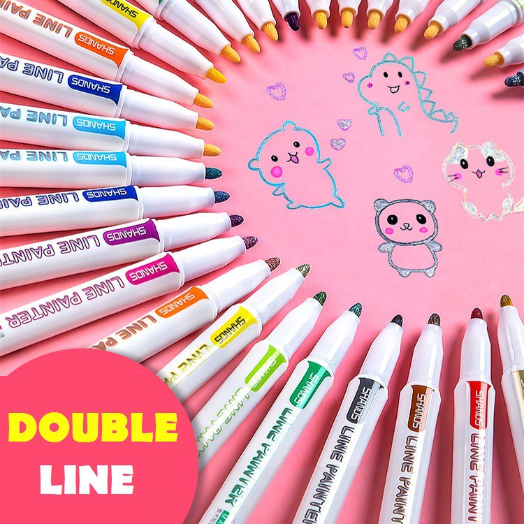 Bút highlight gel line paint Shands marker double line hai đầu chính hãng HKUK set 4/8 màu