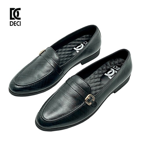 Giày da nam loafer DECI da bò đế cao su kiểu dáng Hàn Quốc DB09 màu đen