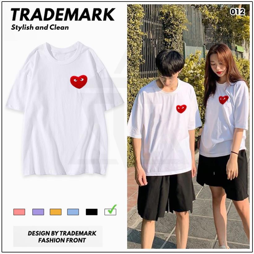 HOT- Áo thun đôi unisex tay lỡ vải cotton hình heart play mã 012 - siêu chất