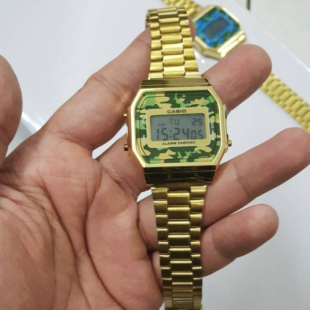 Đồng hồ nam CASIO A168 Vàng Gold Camo 32mm chính hãng (unisex)