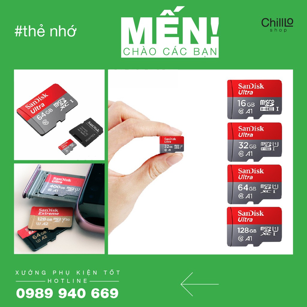 Thẻ Nhớ Sandisk MicroSDHC Ultra100MB/s Class 10 MicroSD Cho Camera, Điện Thoại, Máy Tính Bảng 128GB/ 64GB/ 32GB/ 16GB