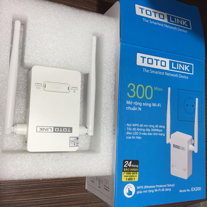 Thiết bị mở rộng sóng Wifi Totolink EX200, chuẩn N, tốc độ 300Mbps - Hàng Chính Hãng