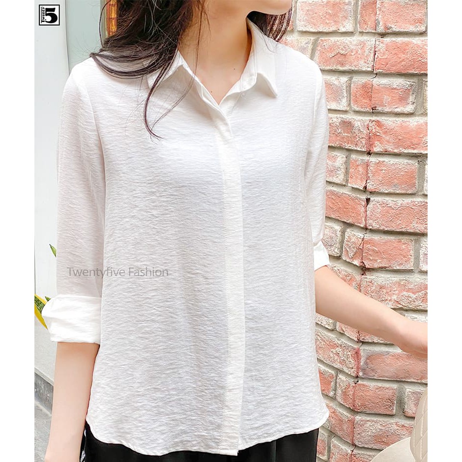 Áo sơ mi nữ công sở dáng suông nẹp viền cúc Twentyfive N189