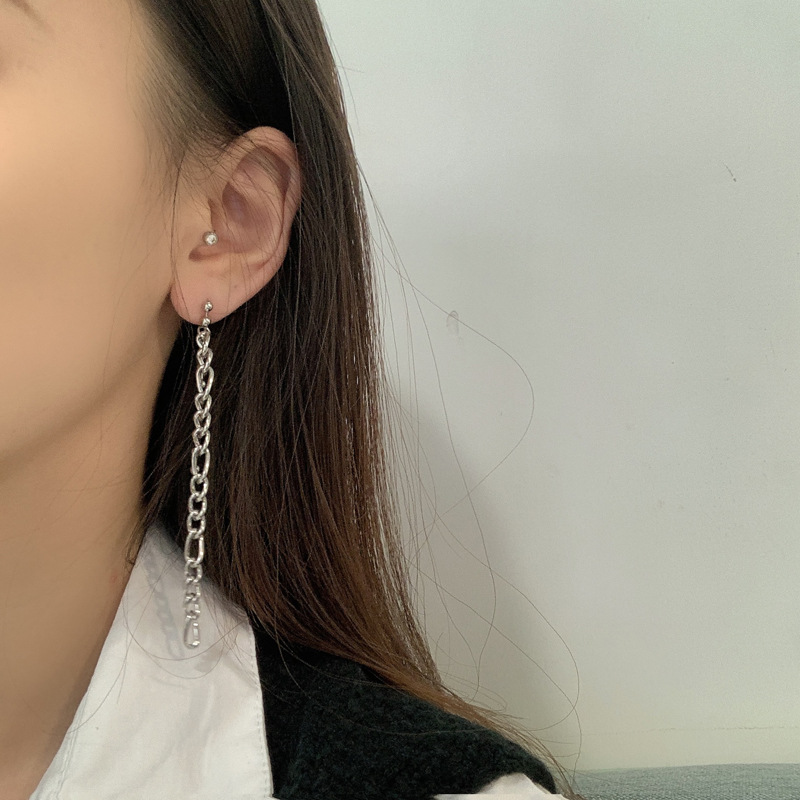 Bông Tai Dây Xích Hai Lớp Dài Bằng Kim Loại Họa Tiết Dập Nổi 22767