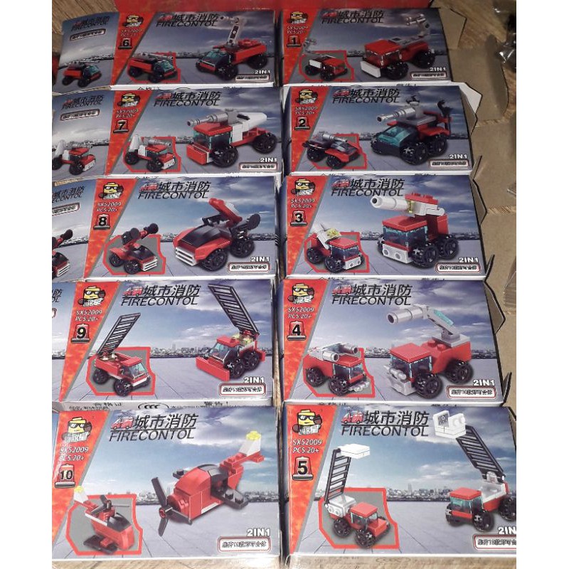 Sét Bộ Lego_Lắp ráp Xe Cứu Hỏa 10 chiếc 52009 có nhiều chi tiết bằng nhựa