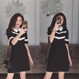 Đầm xoè phối viền trắng cổ peter