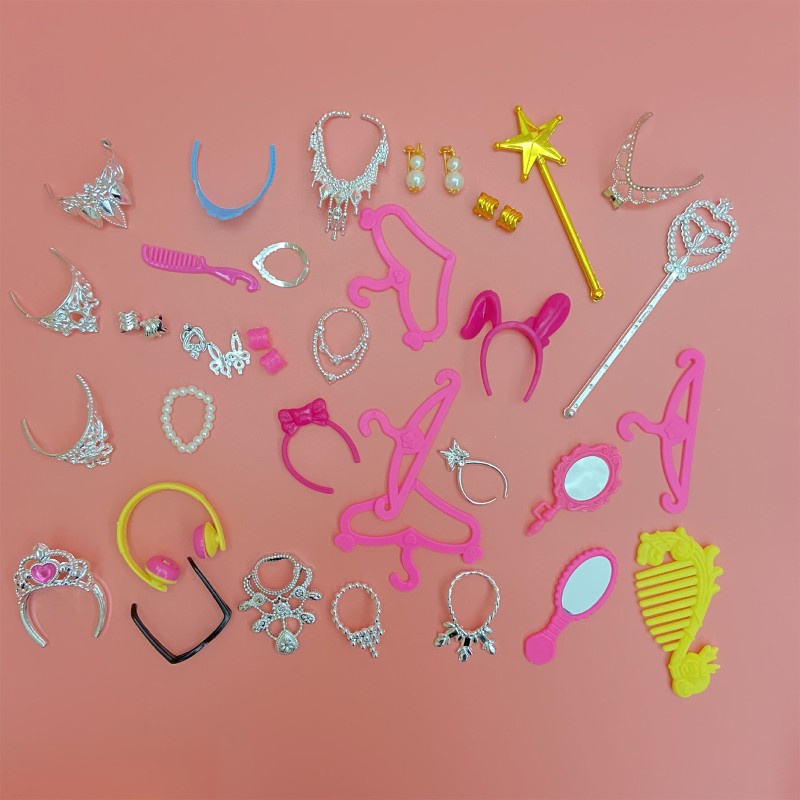 38pcs/Set Barbi for Doll Accessories Simulation Jewelry Necklace Crown Earrings