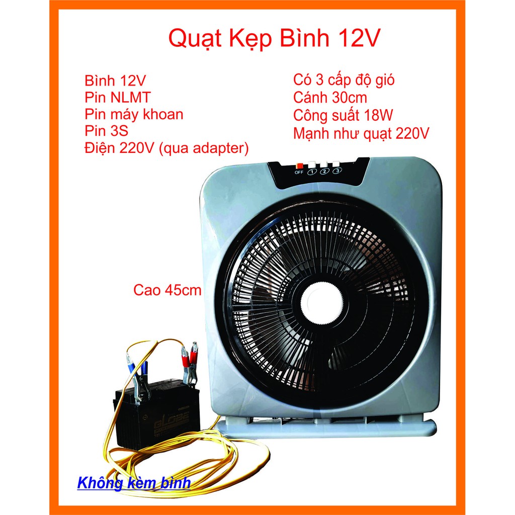 Quạt hộp 12V, có 3 tốc độ, dây dài 3m, chạy trực tiếp NLMT.