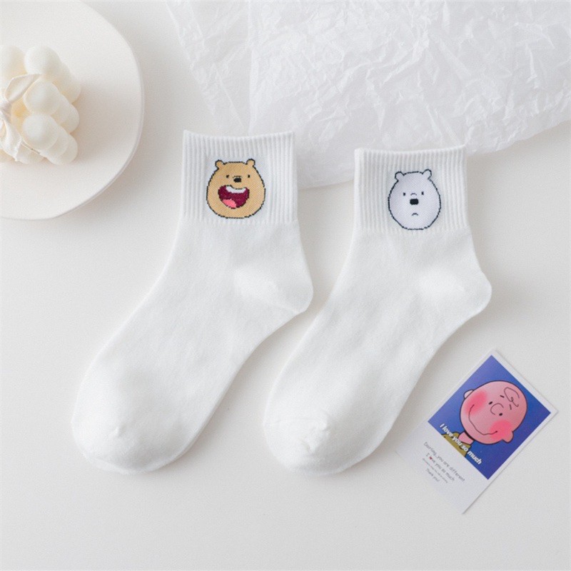 Vớ Tất Gấu Thêu Cổ Cao dành cho cả nam và nữ  chất cotton thoáng mát kháng khuẩn