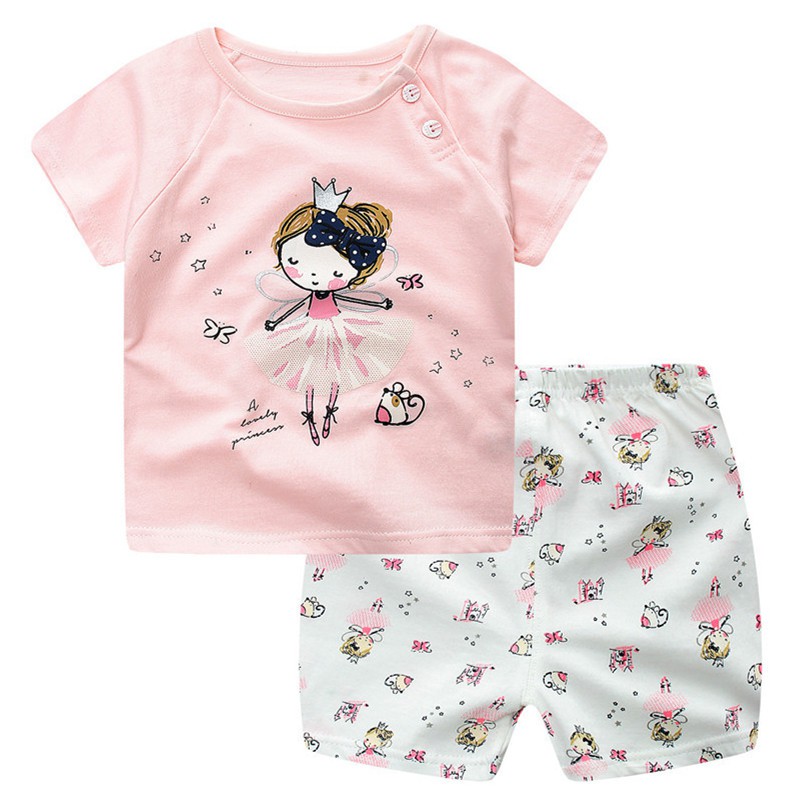 Set Áo Thun &amp; Quần Short In Hoa Cho Bé Gái