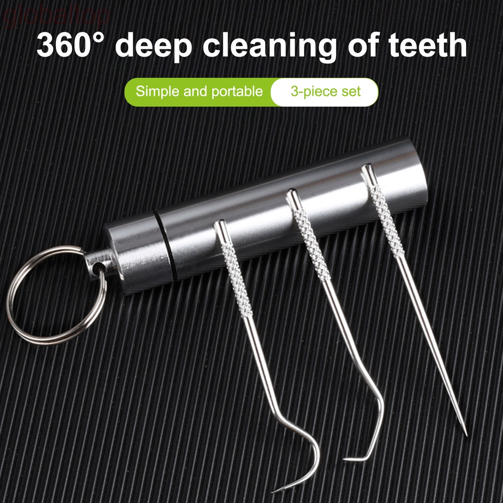 Set 3 tăm xỉa răng bằng thép không gỉ có thể tái sử dụng kèm giá đỡ