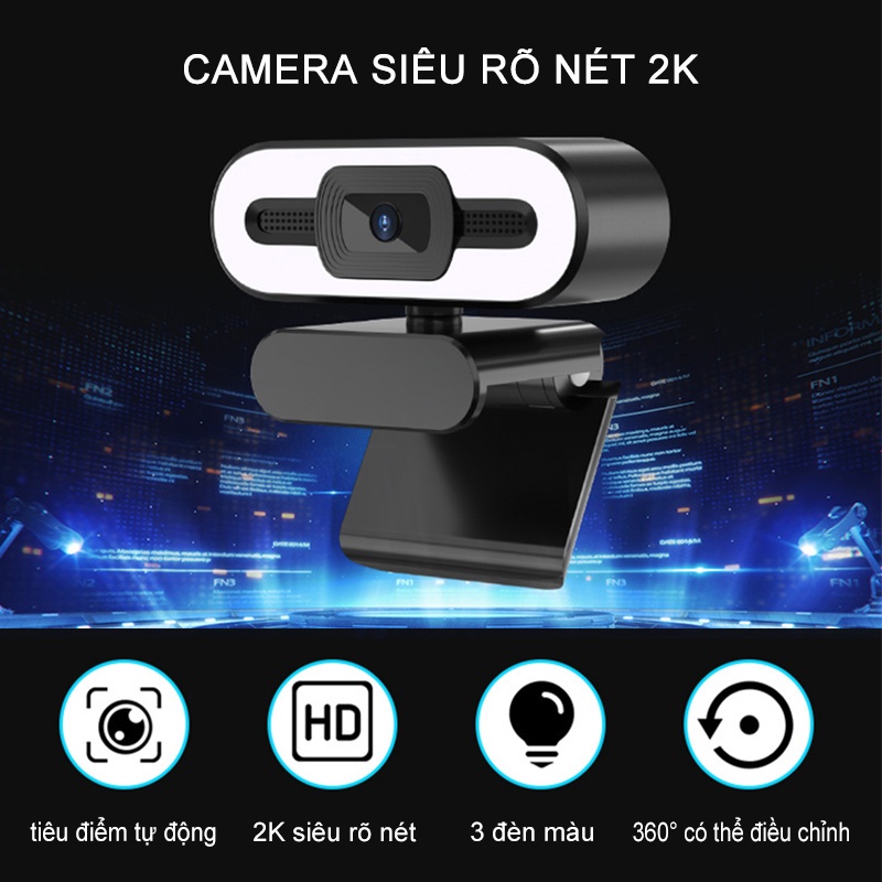 Webcam máy tính để bàn camera học online cho pc độ nét cao 2K camera vi tính