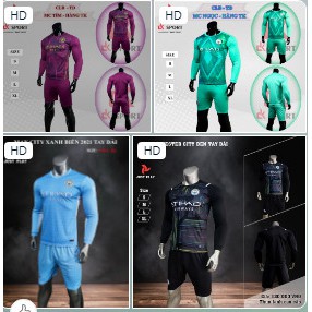 Đồ đá banh mancity tay dài mẫu mới năm 2021 chất thun lạnh cao cấp áo thể thao manchester city xanh biển tay dài