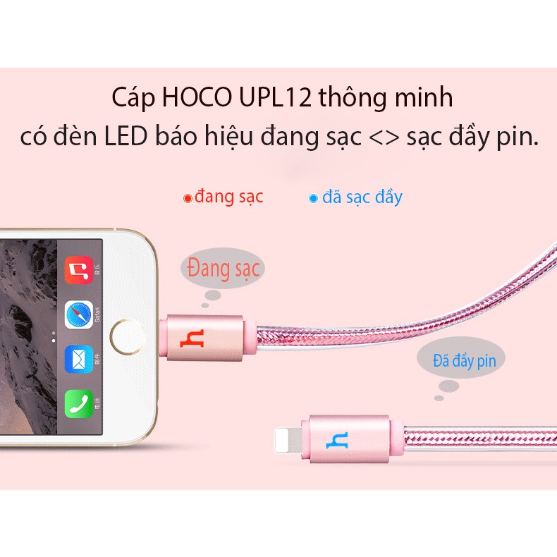 Cáp Sạc Lighning Hoco UPL12 Cho Iphone/Ipad Chính Hãng Có Đèn Led Báo Pin Đầy