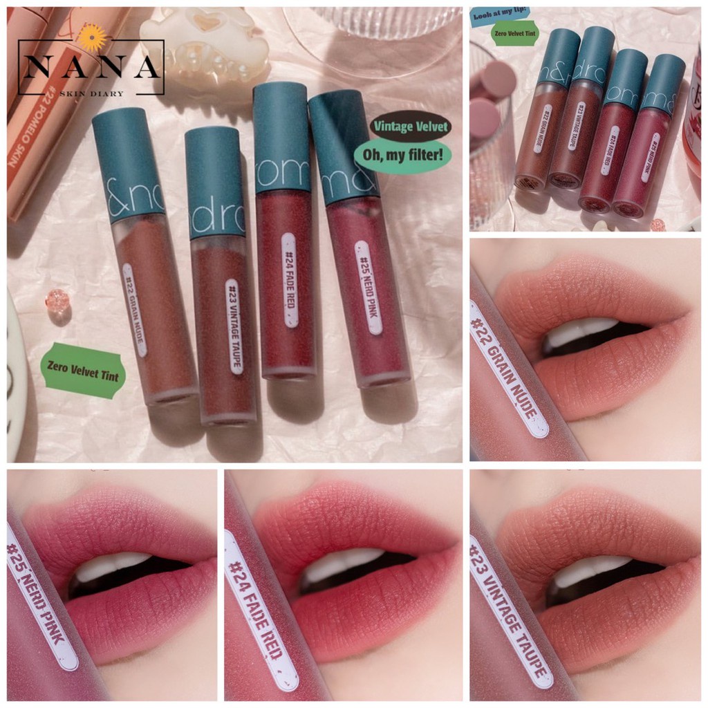 (CAM KẾT AUTH, TEM HIDDEN TAG) Son kem lì Romand Zero Velvet Tint (màu 22,23,24,25)