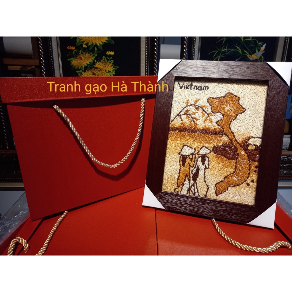 Tranh Gạo áo dài Việt Nam size để bàn,quà tặng bạn bè nước ngoài,tặng hộp đựng quà cao cấp 50K