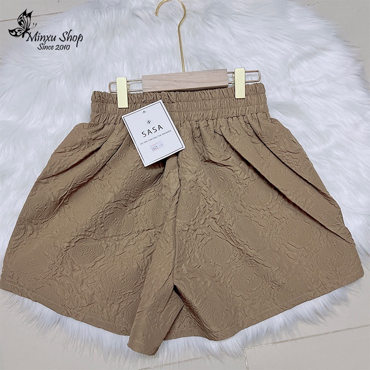 Quần đùi nữ cạp chun có 2 TÚI sâu to, quần short nữ lưng cao ống rộng vải xốp phồng 3D cao cấp Minxu Shop QX30
