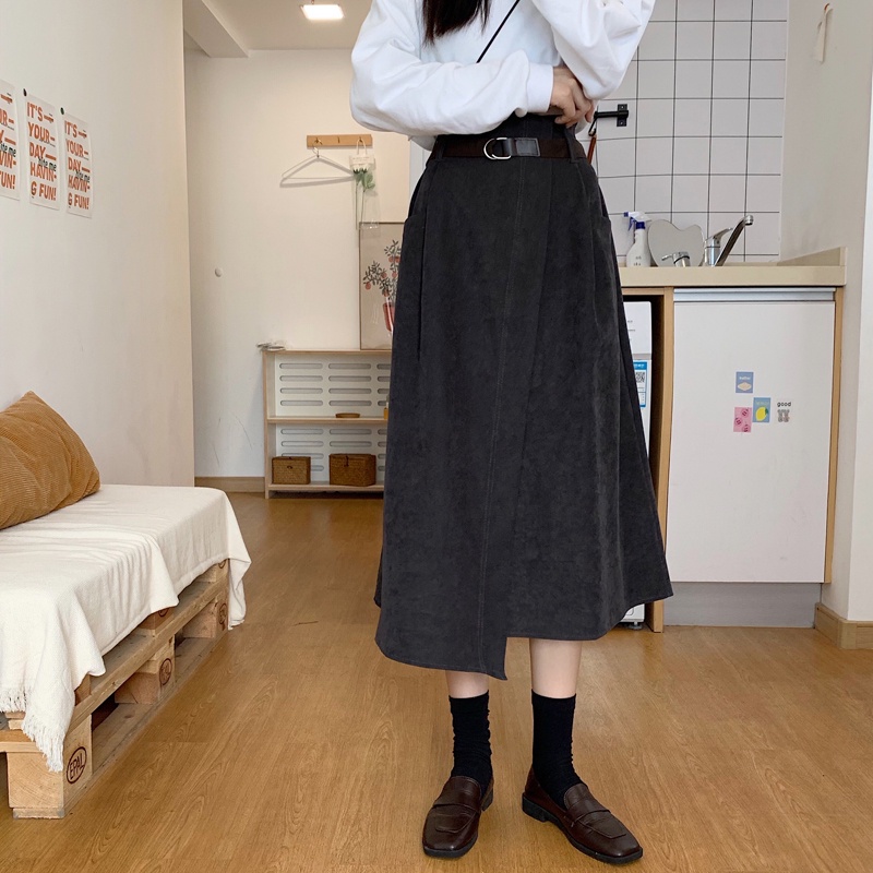 SUXI Chân Váy Chữ A Lưng Cao Màu Sắc Đơn Giản Cho Nữ