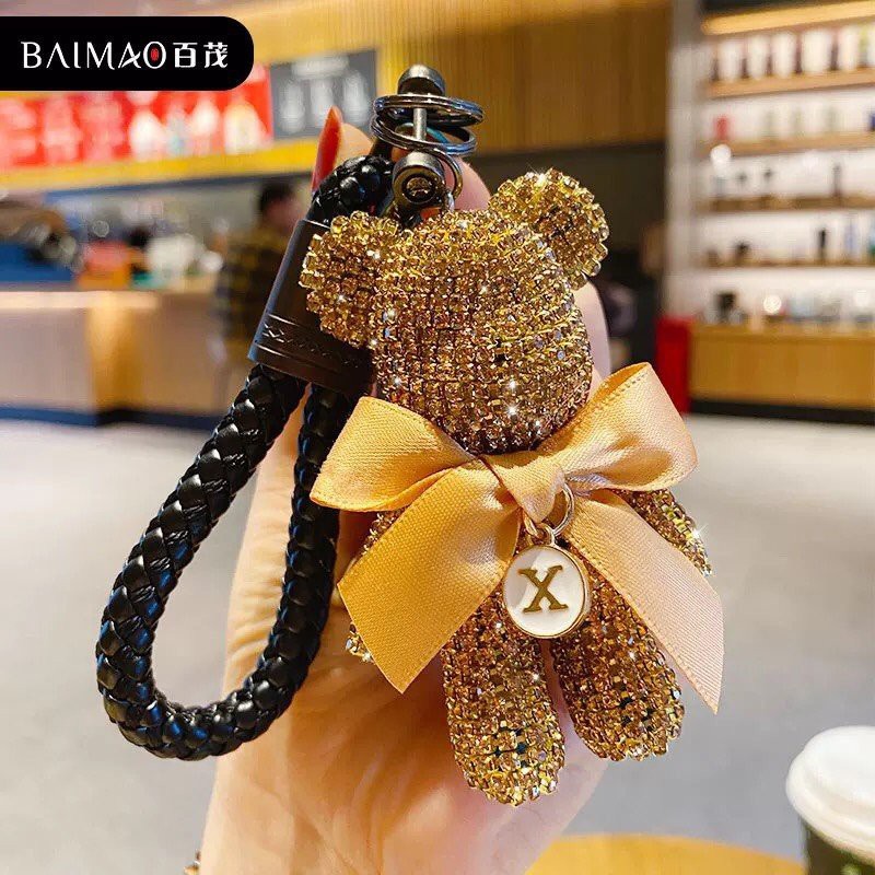 Móc Khóa Gấu Popobe Siêu Dễ Thương Đính Đá  Pha Lê Cao Cấp, Lấp Lánh PK Oto VIP