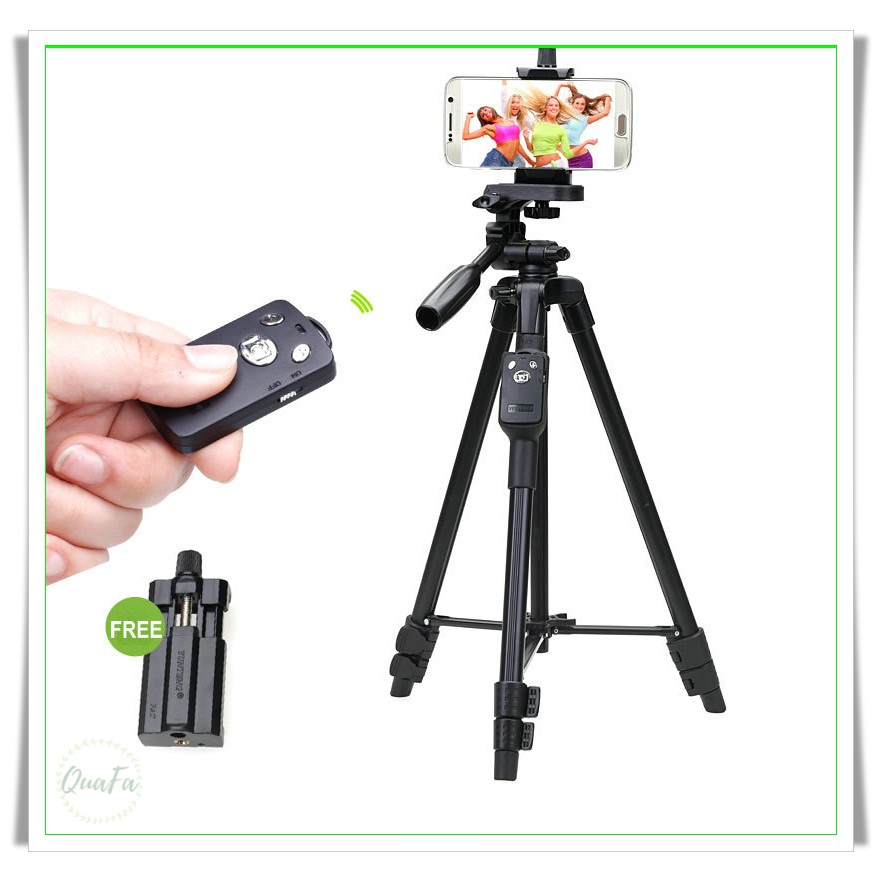 Chân Đế Điện Thoại, Máy Ảnh YunTeng VCT-5208RM Kèm Bluetooth, Kẹp Điện Thoại 360 Xoay Ngang, Dọc | BigBuy360 - bigbuy360.vn