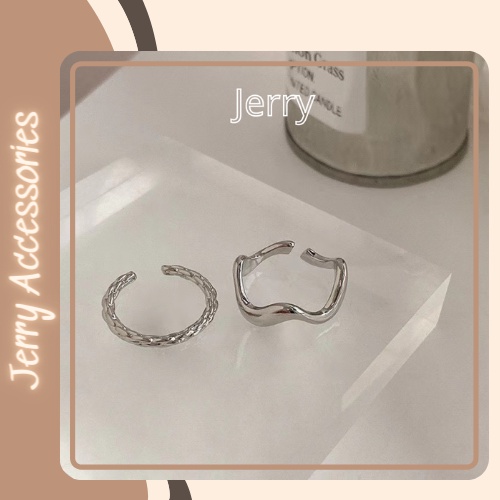 Set nhẫn nữ 2 chiếc màu bạc gợn sóng basic Jerry Accessories N05