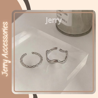 Set nhẫn nữ 2 chiếc màu bạc gợn sóng basic Jerry Accessories N05