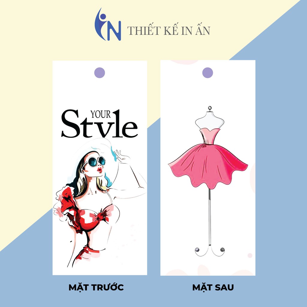 Mác quần áo, Tag Nhãn quần áo, THIẾT KẾ IN ẤN cho shop quần áo, bìa cứng, cán màng k thấm nước 100 mác - size 9x3.6cm
