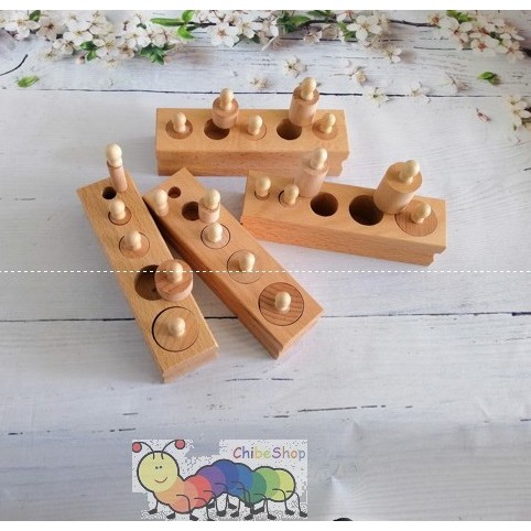 Núm trụ Montessori mini - Giáo cụ montessori, bài tập cảm quan cho bé