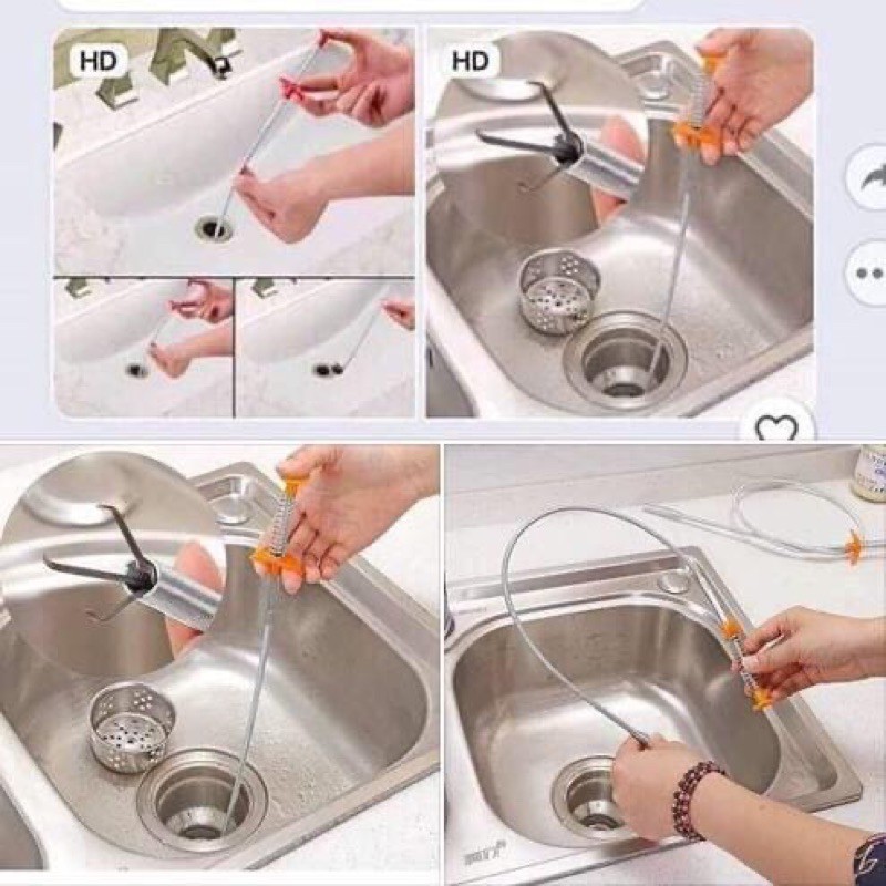 Dây Thông Tắc Cống Lò Xo Đa Năng - Có Đầu Kẹp Gắp Rác Tiện Dụng