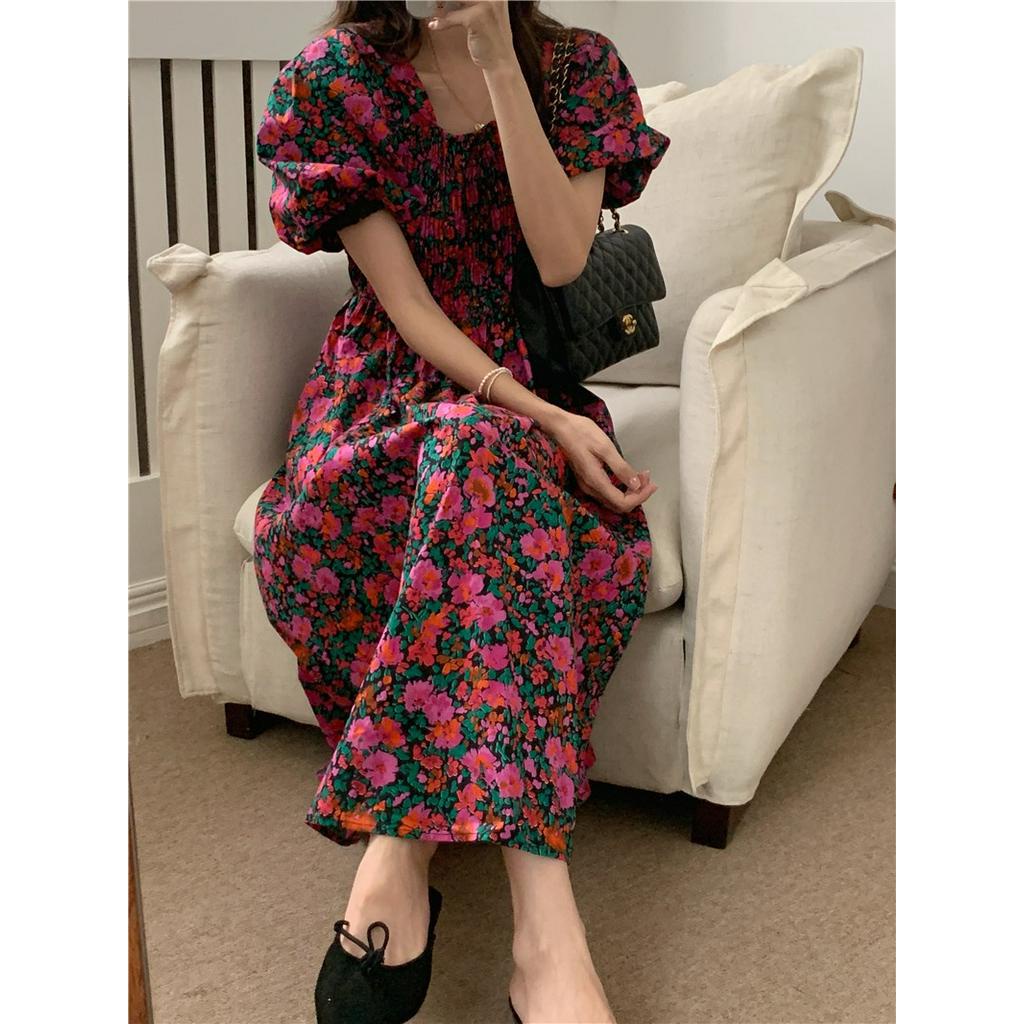 Đầm Hoa Cổ Vuông Dáng Dài Vừa Phong Cách Retro 60653