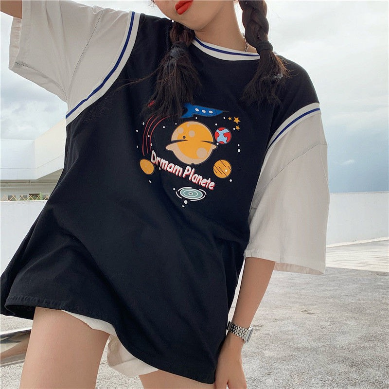 Áo thun tay lỡ phối tanktop kiểu áo bóng rổ unisex nam nữ form rộng PLANETE basic tee oversize 2 màu xanh đen siêu hot