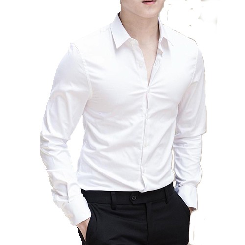 Áo sơ mi nam đẹp dài tay hàn quốc màu trắng đen vải sơ mi lụa công sở cao cấp | BigBuy360 - bigbuy360.vn