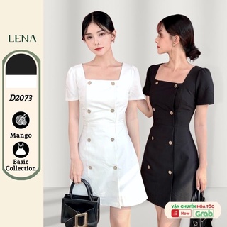 Váy nữ dự tiệc dáng chữ A cổ vuông tay phồng nút gỗ - Đầm dự tiệc LENA trẻ trung sang trọng GM2073