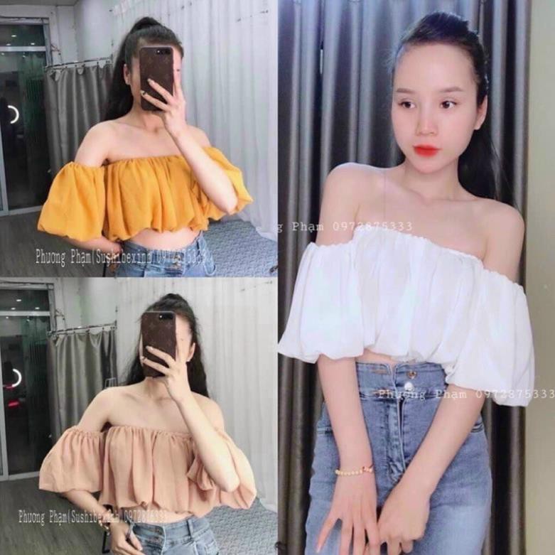Áo Croptop Trễ Vai Tay Phồng Bồng Bềnh Cực Sang Mặc Được Nhiều Kiểu Hồng Nude Vàng Đỏ DRACR104