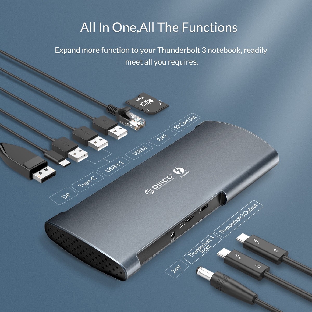 Bộ Chia 3 Cổng USB Type-C Sang 8K DP HDMI USB3.0 RJ45 SD4.0 60W Orico 40GBPS Cho MacBook Pro Huawei