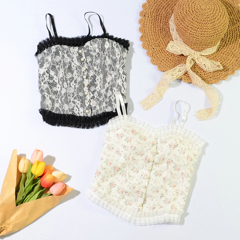 SUXI Áo Hai Dây Dáng Ôm In Hoa Thời Trang Retro Hàn Quốc