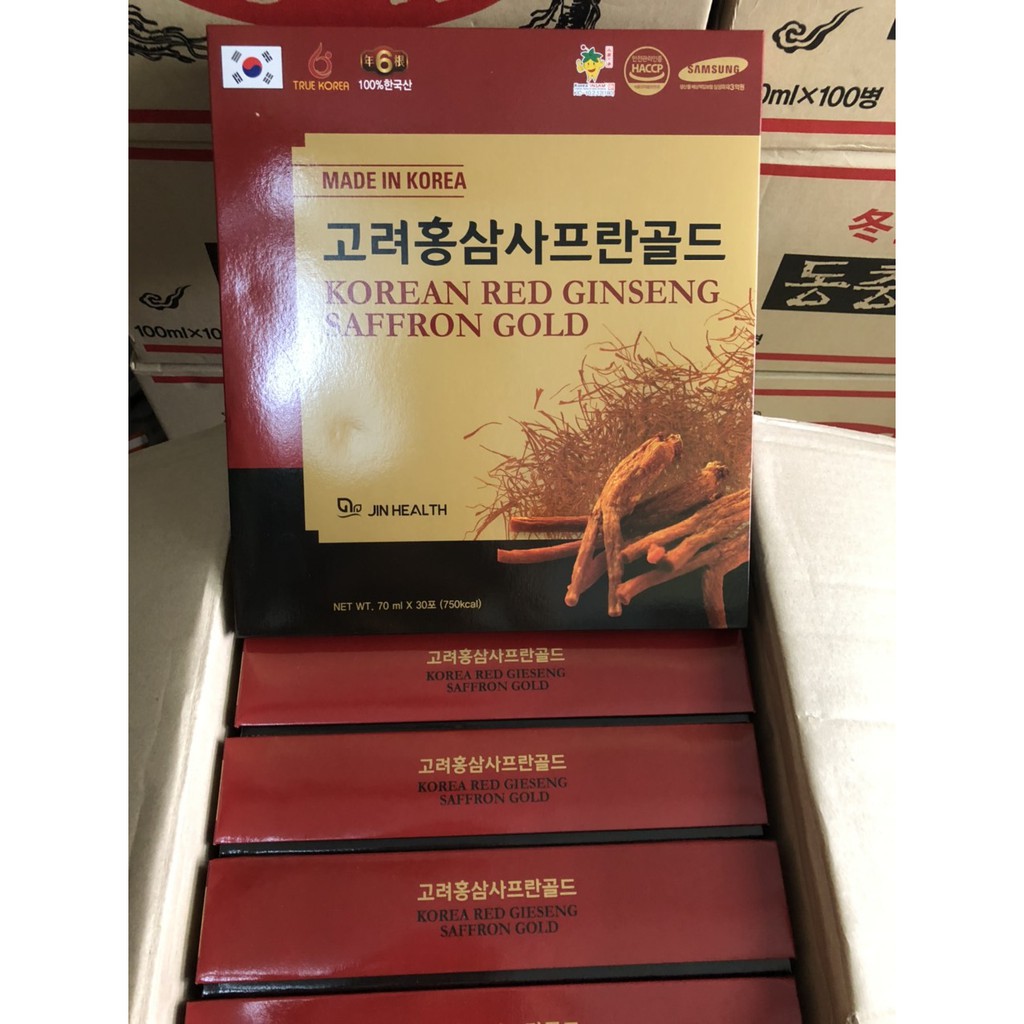 Nước Hồng Sâm Nhụy Hoa Nghệ Tây Korean Red Ginseng Saffron Gold hộp 30 gói x 70ml