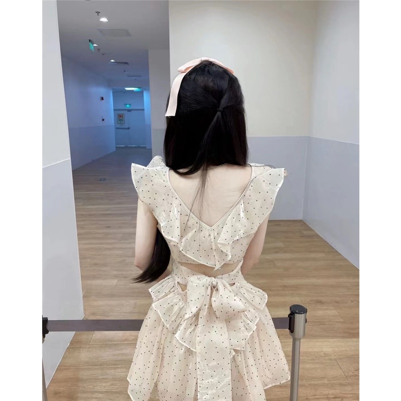 Ảnh Thật Giá Thật Đầm Tay Bay Nhỏ Thắt Nơ Eo Hẹp Eo Hẹp Phối Bèo Cho Bé Gái