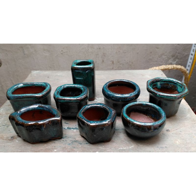 Combo 8 chậu siêu mini men hoả biến Bát Tràng trồng sen đá, xương rồng
