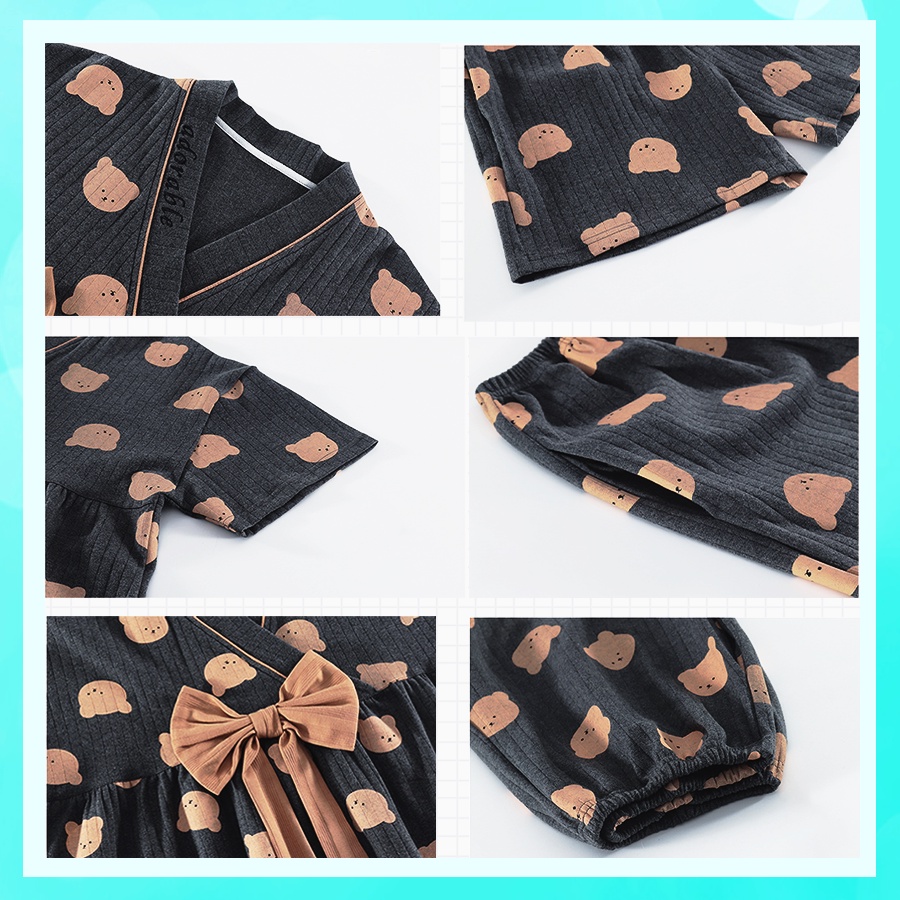 Đồ ngủ kimono tiểu thư mặc nhà cao cấp tay cộc quần cộc chất cotton gân tăm mềm mịn BCC21