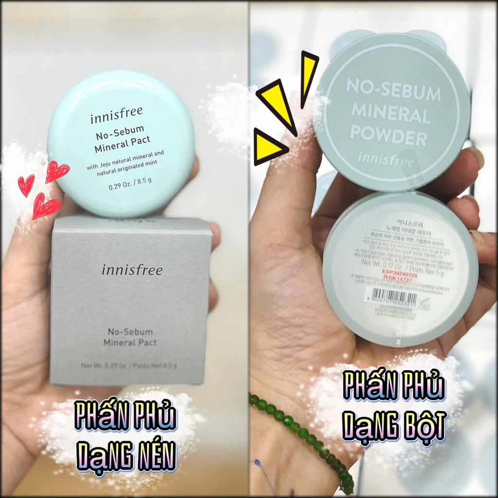 Phấn phủ Innisfree No Sebum Mineral Powder &amp; Phấn nén No Sebum Mineral pact