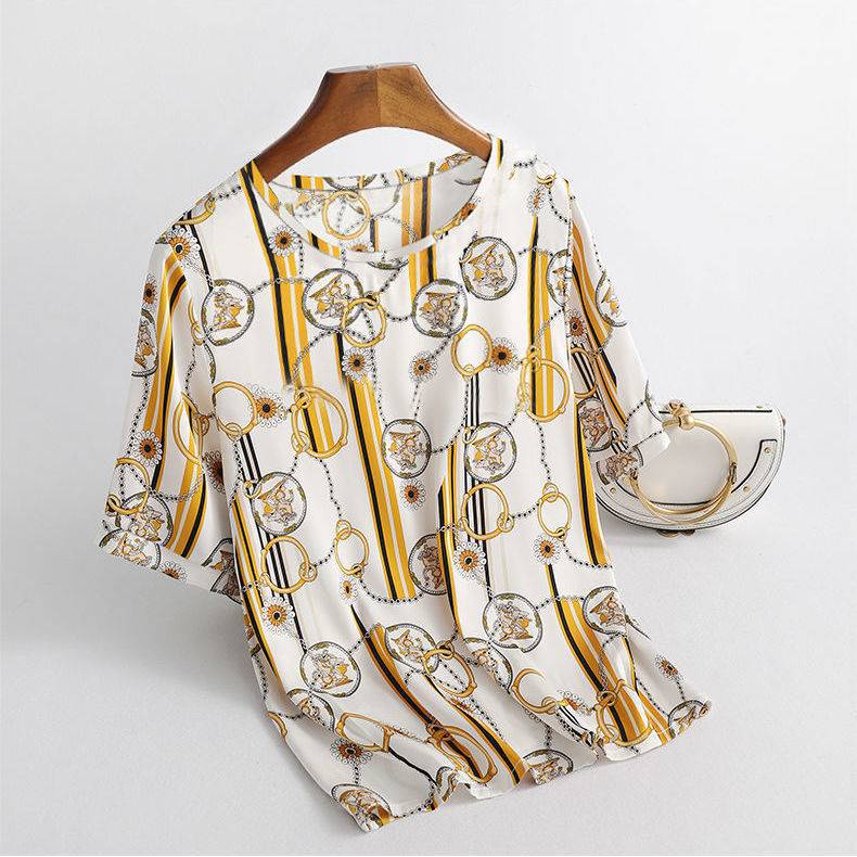 Áo thun ngắn tay plus size in họa tiết thời trang cho phụ nữ trung niên