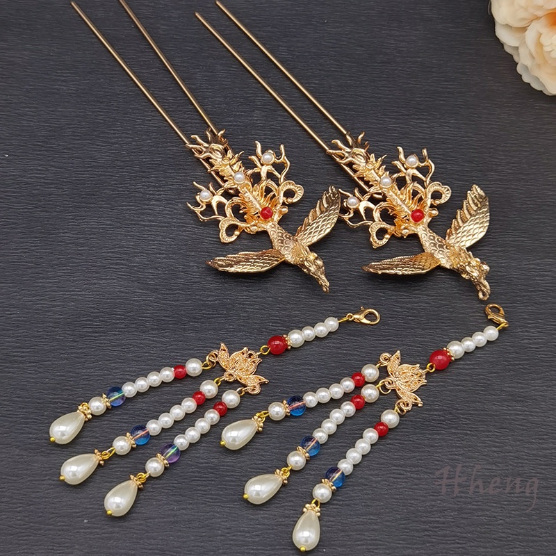 YADORNOS Kẹp Tóc Tua Rua Hình Chim Phượng Hoàng Phong Cách Cổ Điển Cho Nữ